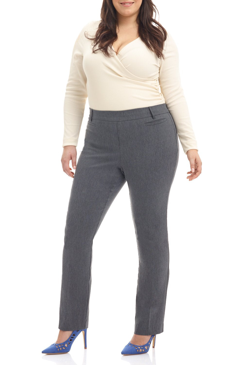 Rekucci Curvy Woman Ease into Comfort Plus Size Straight Pant w/Tummy Control
