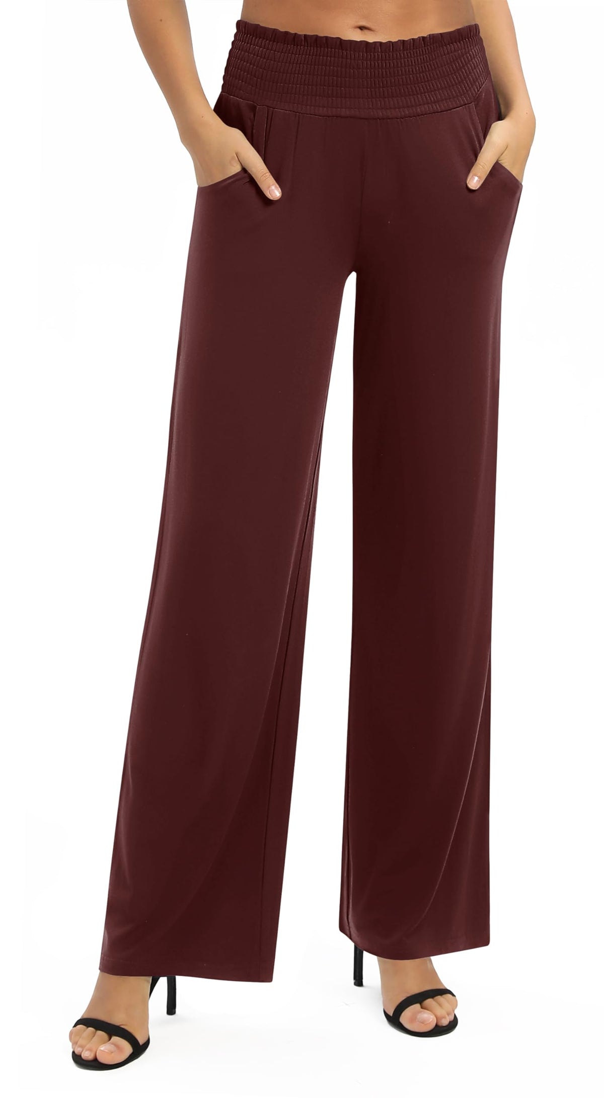 EXCHIC Women's Loose Straight Leg Palazzo Pants High Elastic Waist Causal Trousers with Pockets