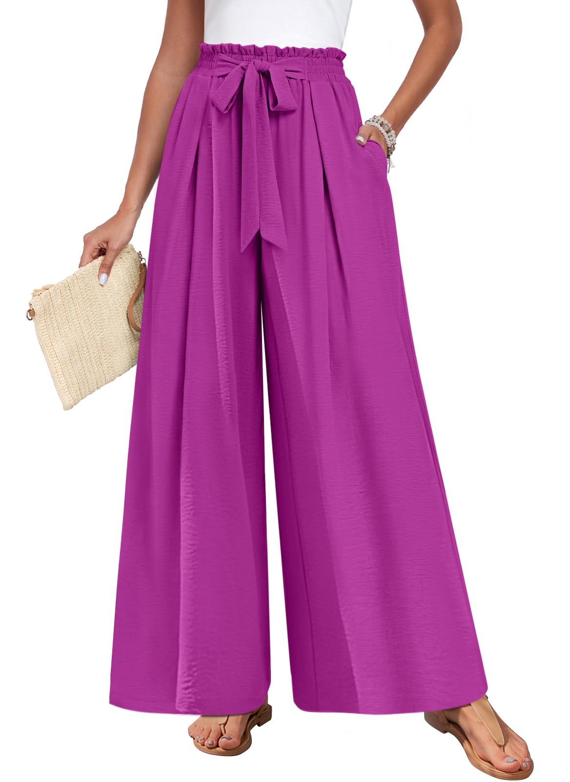 TAOHUADAO Womens Wide Leg Pants with Pockets High Waisted Plus Size Palazzo Pants Casual Flowy Trousers
