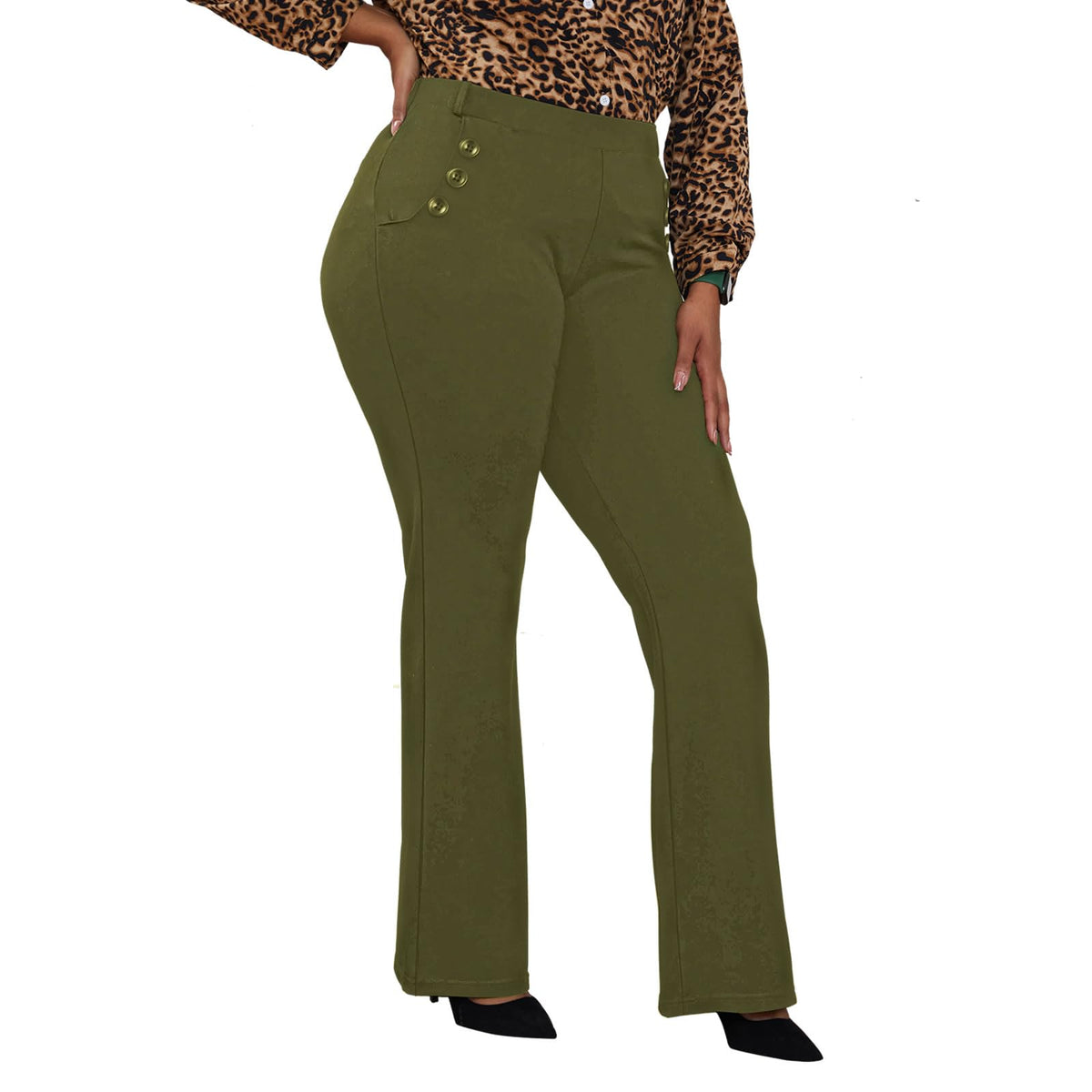DGD Wrinkle-Free Stretch Dress Pants Plus Size for Women Pull-on Pant Ease into Comfort Office Pant