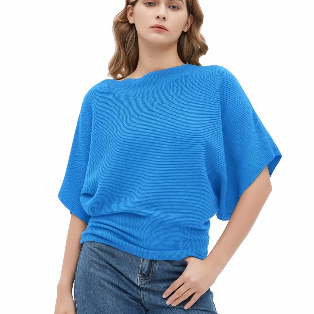 EDSTAR Women's Boat Neck Short Sleeve Dolman Knit Sweater