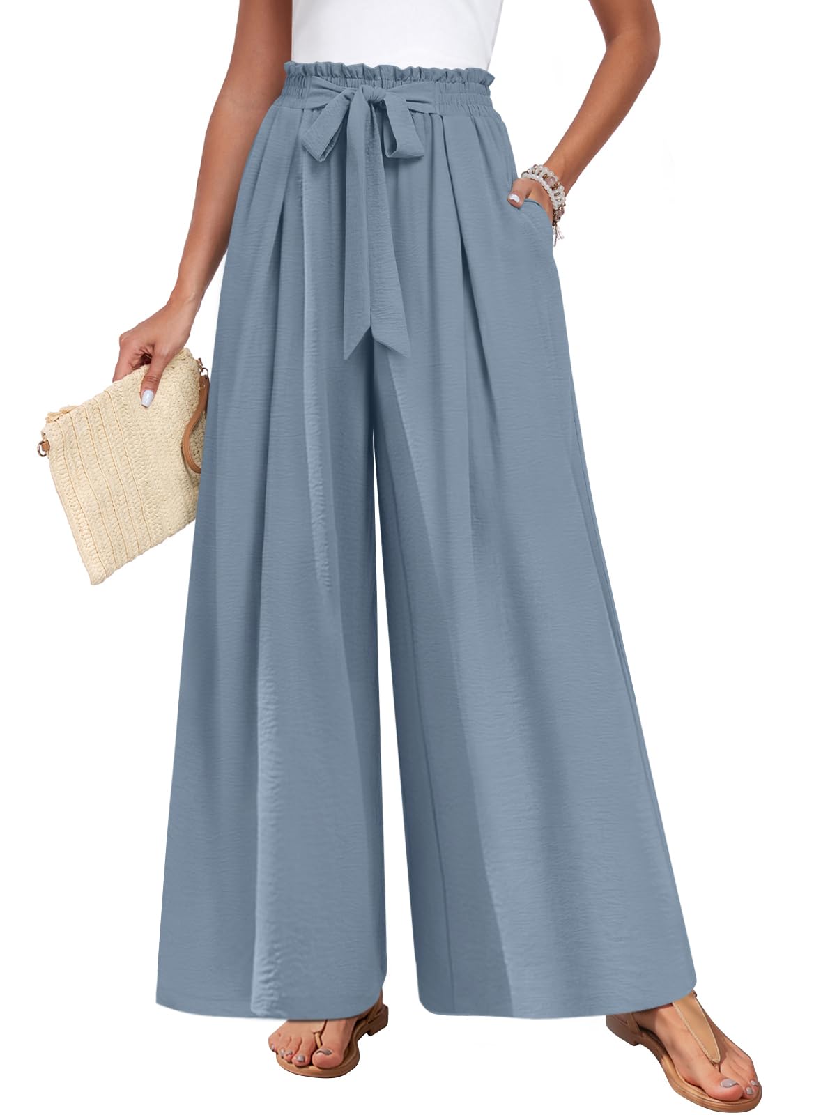 TAOHUADAO Womens Wide Leg Pants with Pockets High Waisted Plus Size Palazzo Pants Casual Flowy Trousers