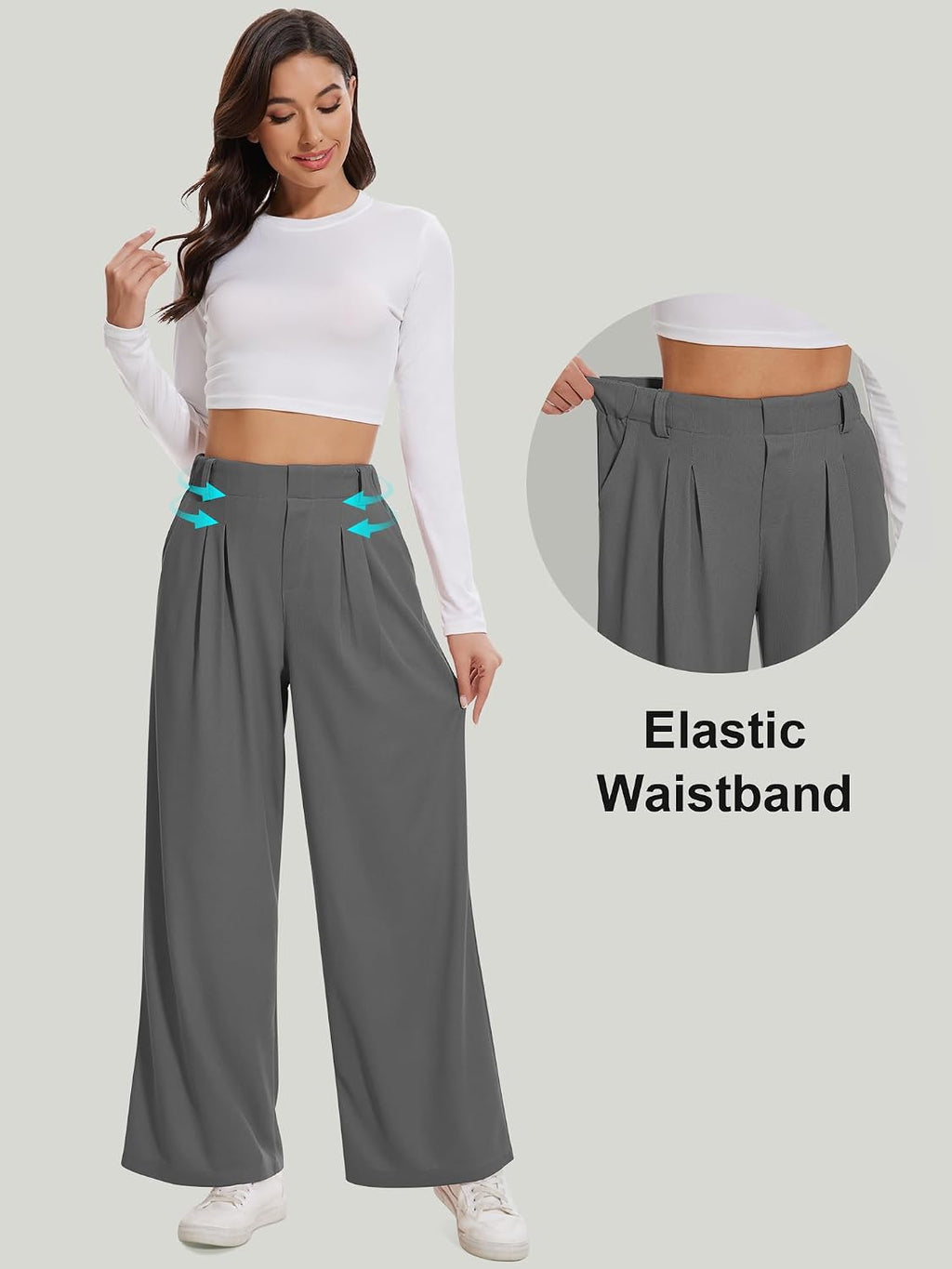 AVAMO Slacks for Women Dress Pants Stretchy Work Pants Wide Leg High Waisted Business Casual Trousers with Pockets Waffle