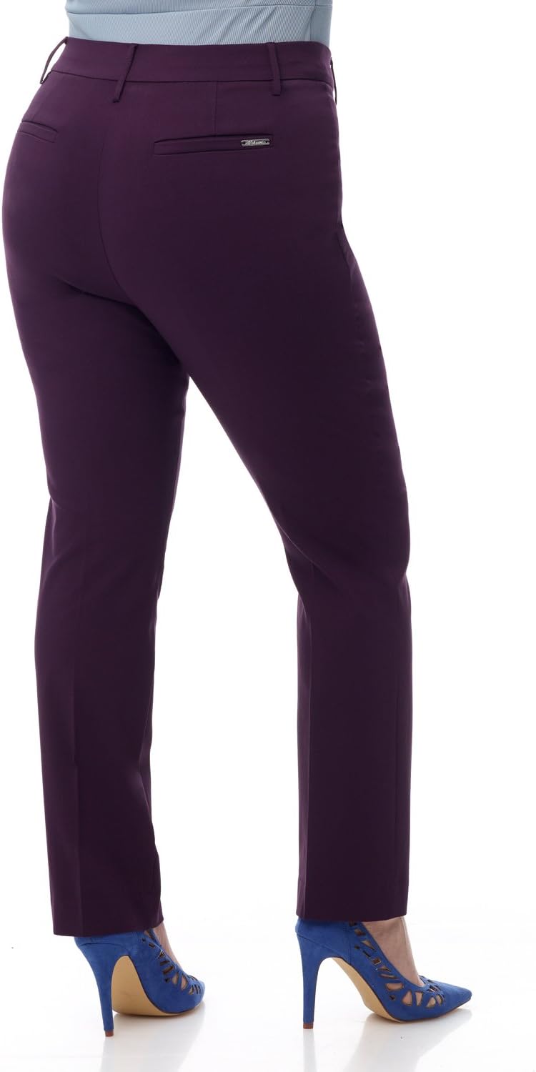 Rekucci Curvy Woman Ease into Comfort Plus Size Straight Pant w/Tummy Control
