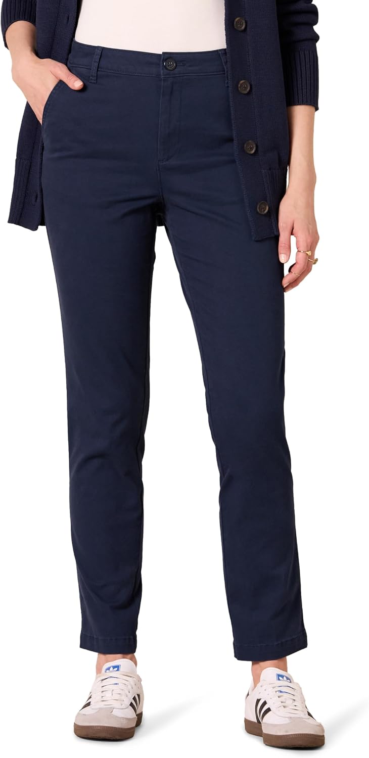 Amazon Essentials Women's High-Rise Slim-Fit Full-Length Straight-Leg Khaki Pant
