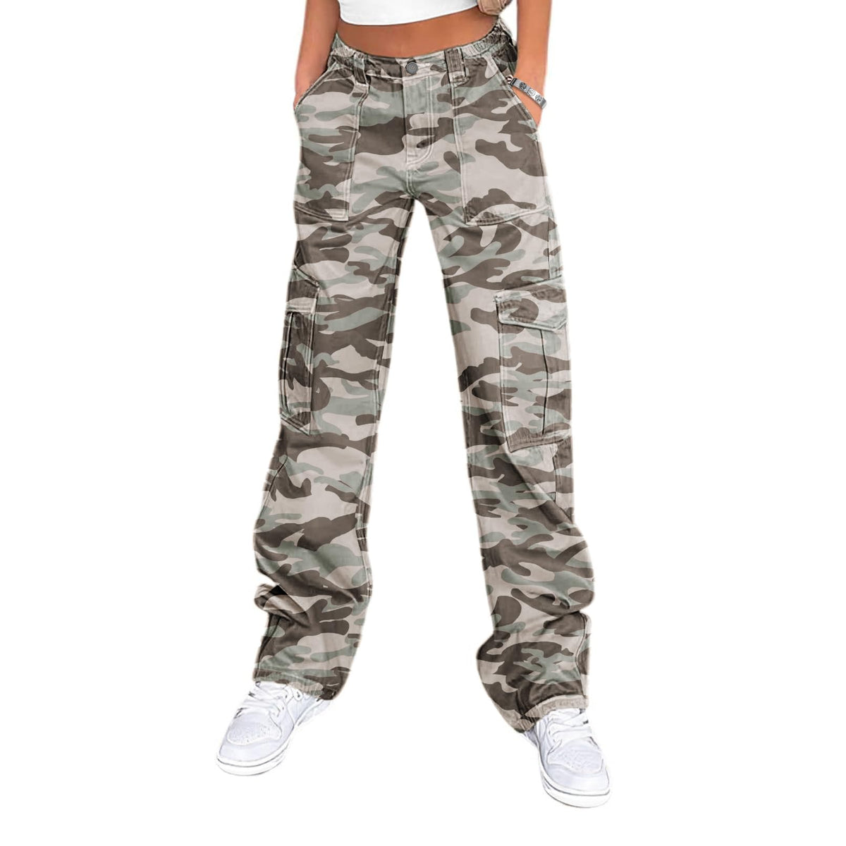 Lepunuo Cargo Pants for Women High Waisted Casual Pants Baggy Stretchy Wide Leg Y2K Streetwear with 6 Pockets