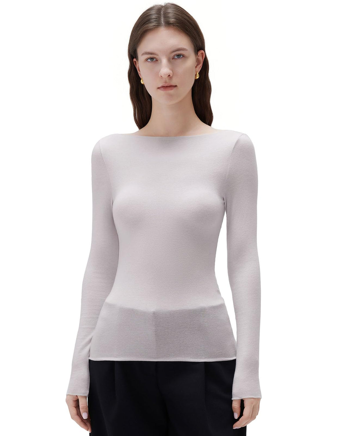 SUUKSESS Cloud Cashmere Women Boat Neck Fitted Long Sleeve Shirt Basic Knit Tops