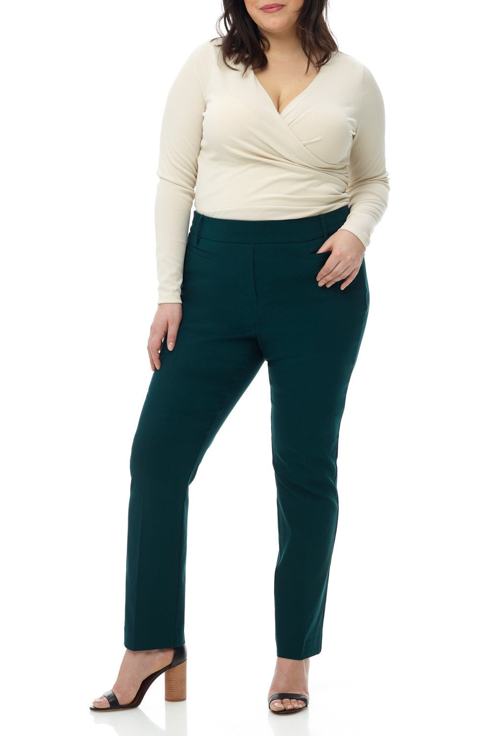 Rekucci Curvy Woman Ease into Comfort Plus Size Straight Pant w/Tummy Control