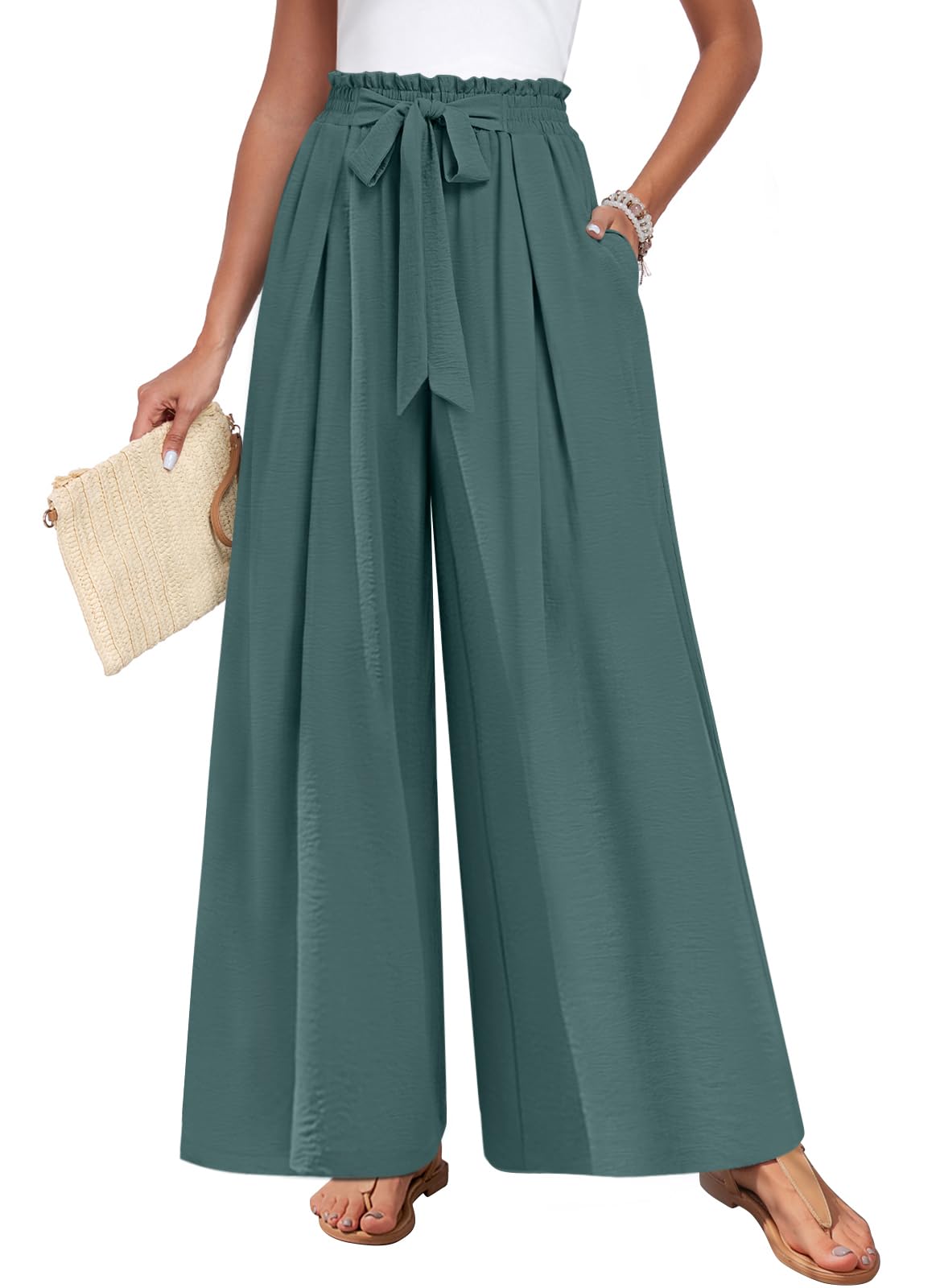 TAOHUADAO Womens Wide Leg Pants with Pockets High Waisted Plus Size Palazzo Pants Casual Flowy Trousers