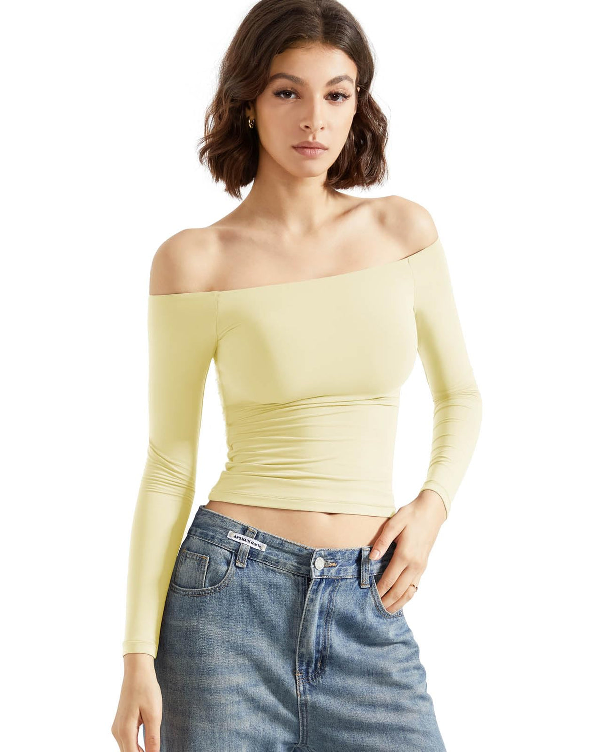 SUUKSESS Women Off Shoulder Double Lined Long Sleeve Shirts Basic Going Out Tops