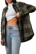 CHYRII Womens Button Down Flannel Shirts Long Sleeve Plaid Shackets Business Casual Blouse Top