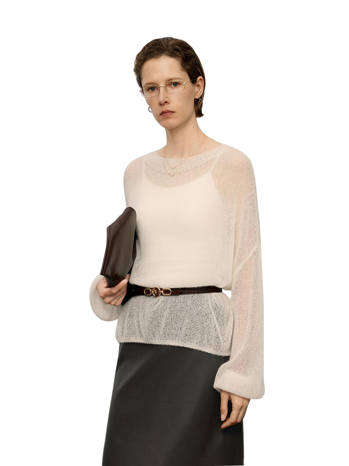 Silk Cashmere Blend Sweater for Women, Lightweight Crewneck Knit Pullover Jumper for Spring Layering