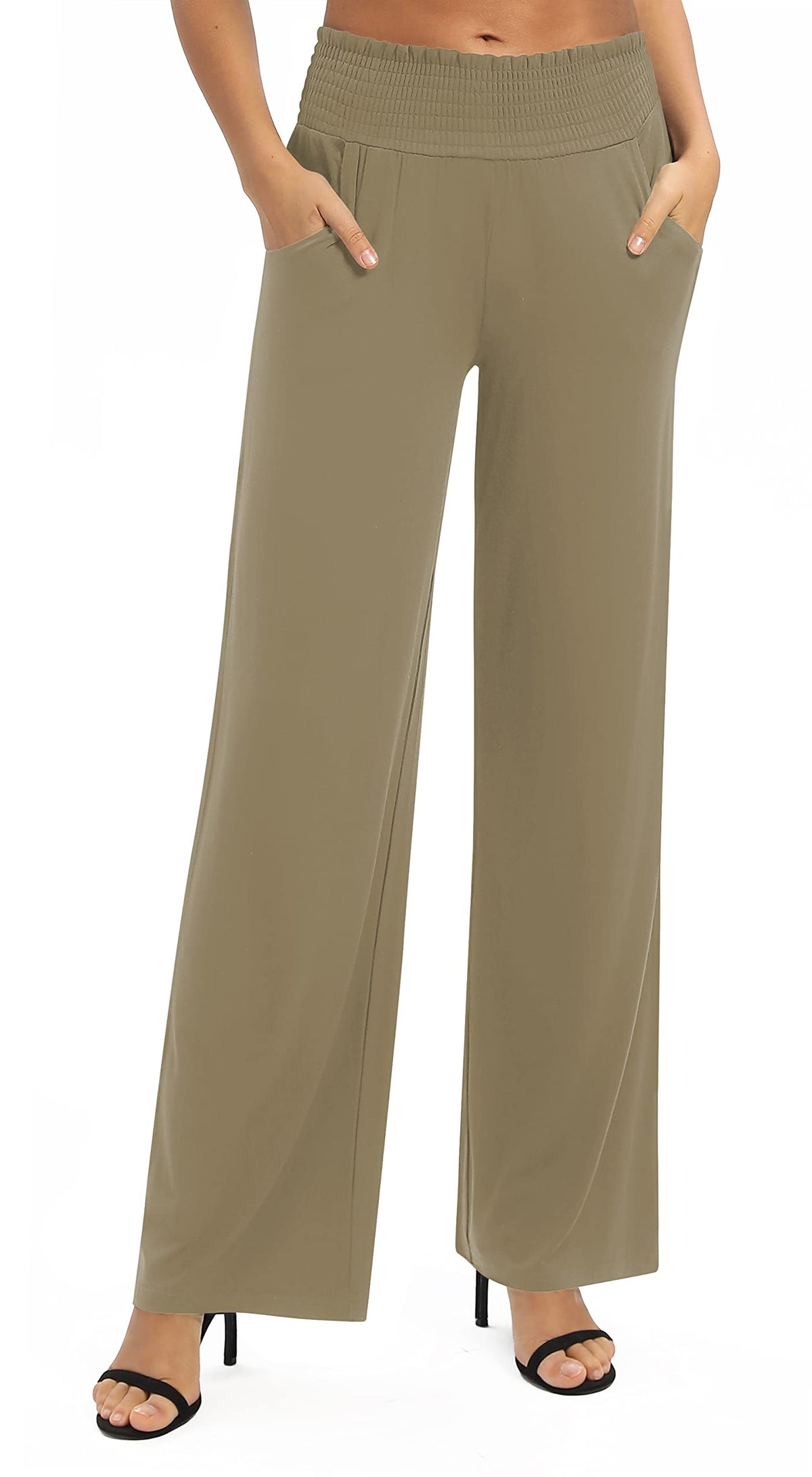 EXCHIC Women's Loose Straight Leg Palazzo Pants High Elastic Waist Causal Trousers with Pockets