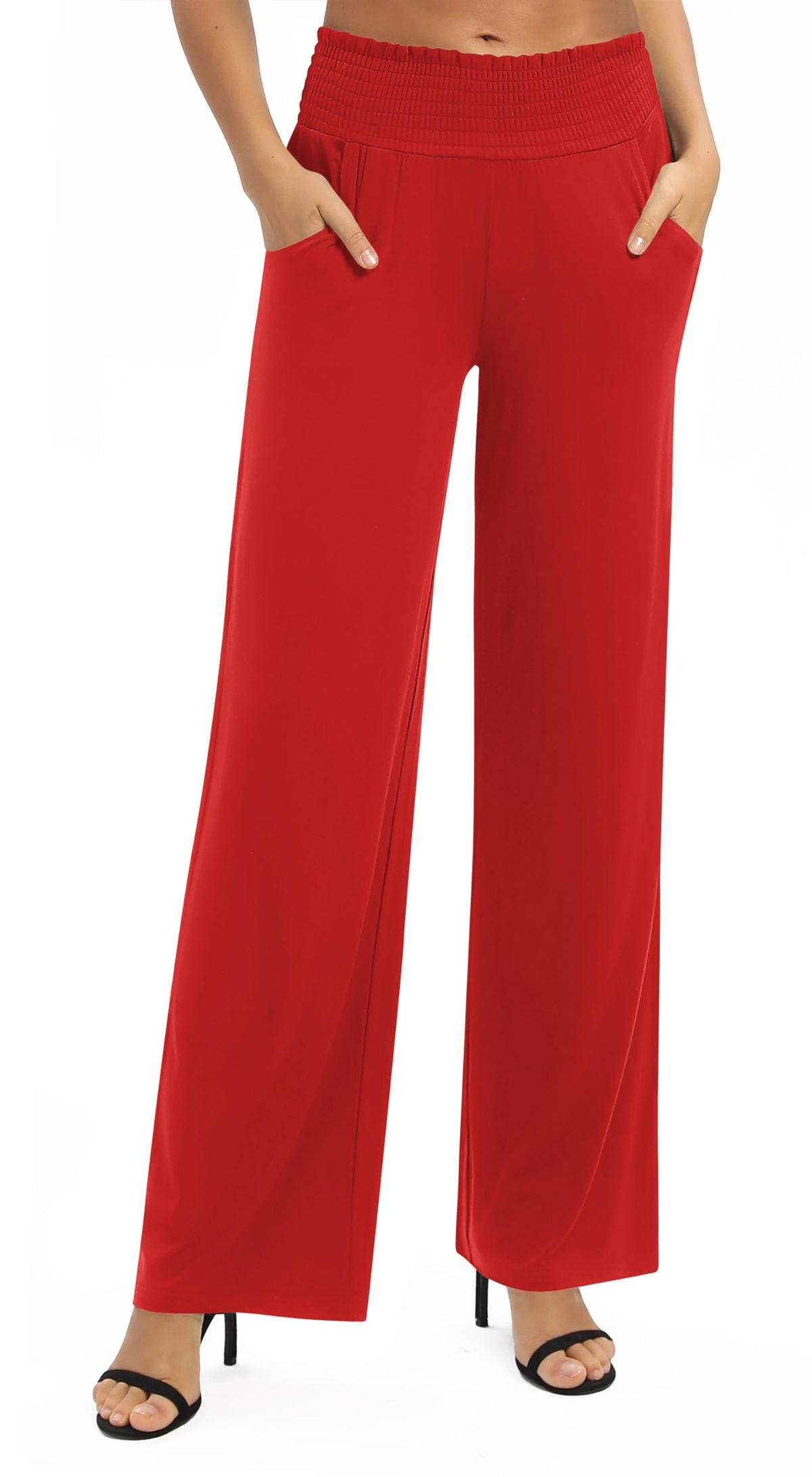 EXCHIC Women's Loose Straight Leg Palazzo Pants High Elastic Waist Causal Trousers with Pockets