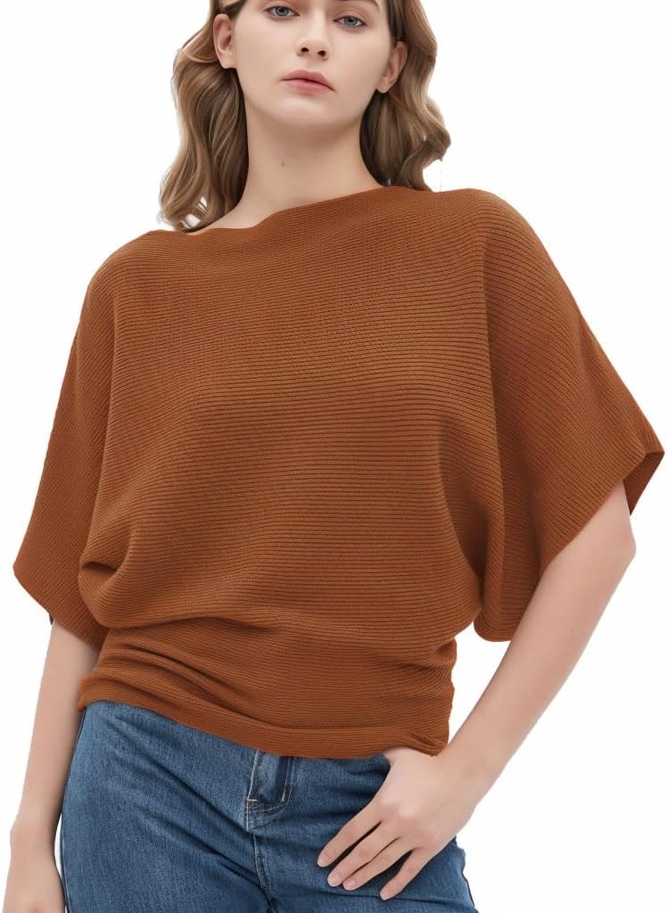 EDSTAR Women's Boat Neck Short Sleeve Dolman Knit Sweater