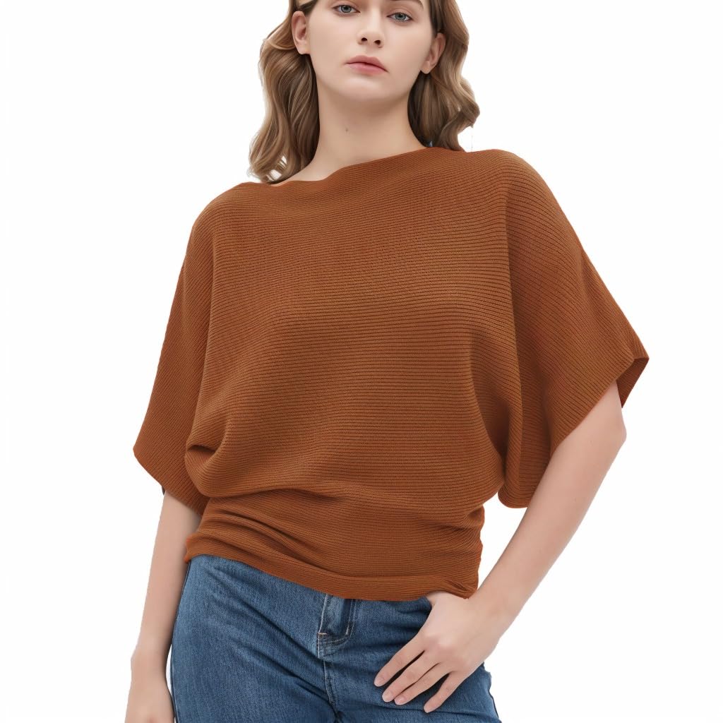 EDSTAR Women's Boat Neck Short Sleeve Dolman Knit Sweater