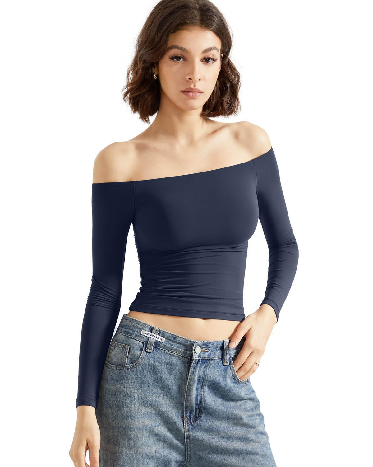SUUKSESS Women Off Shoulder Double Lined Long Sleeve Shirts Basic Going Out Tops