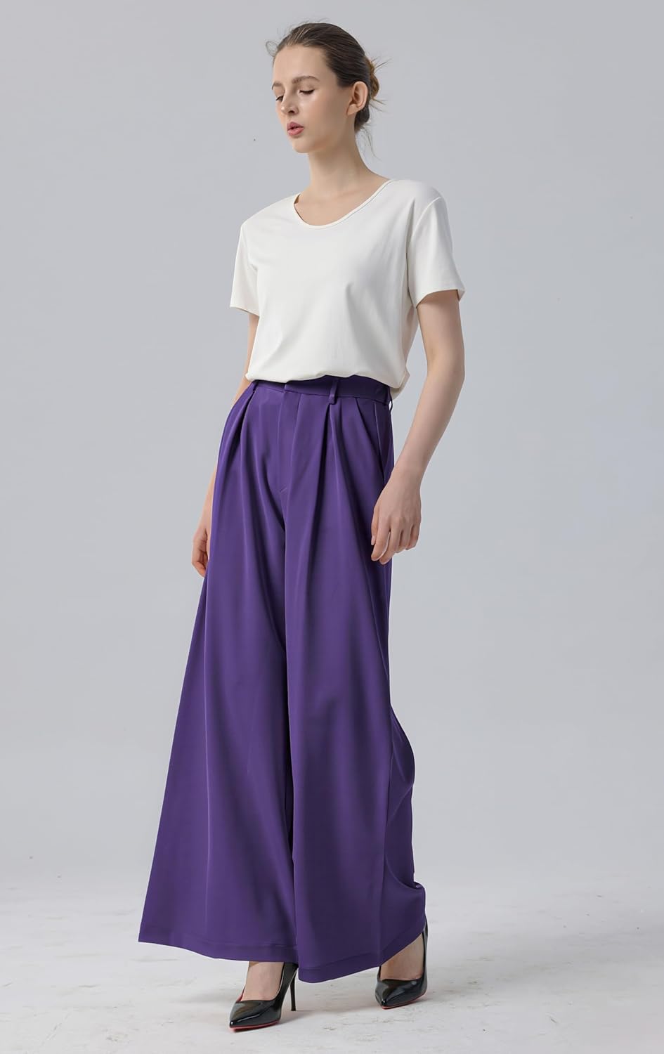 Tronjori Womens High Waist Casual Wide Leg Palazzo Business Pants