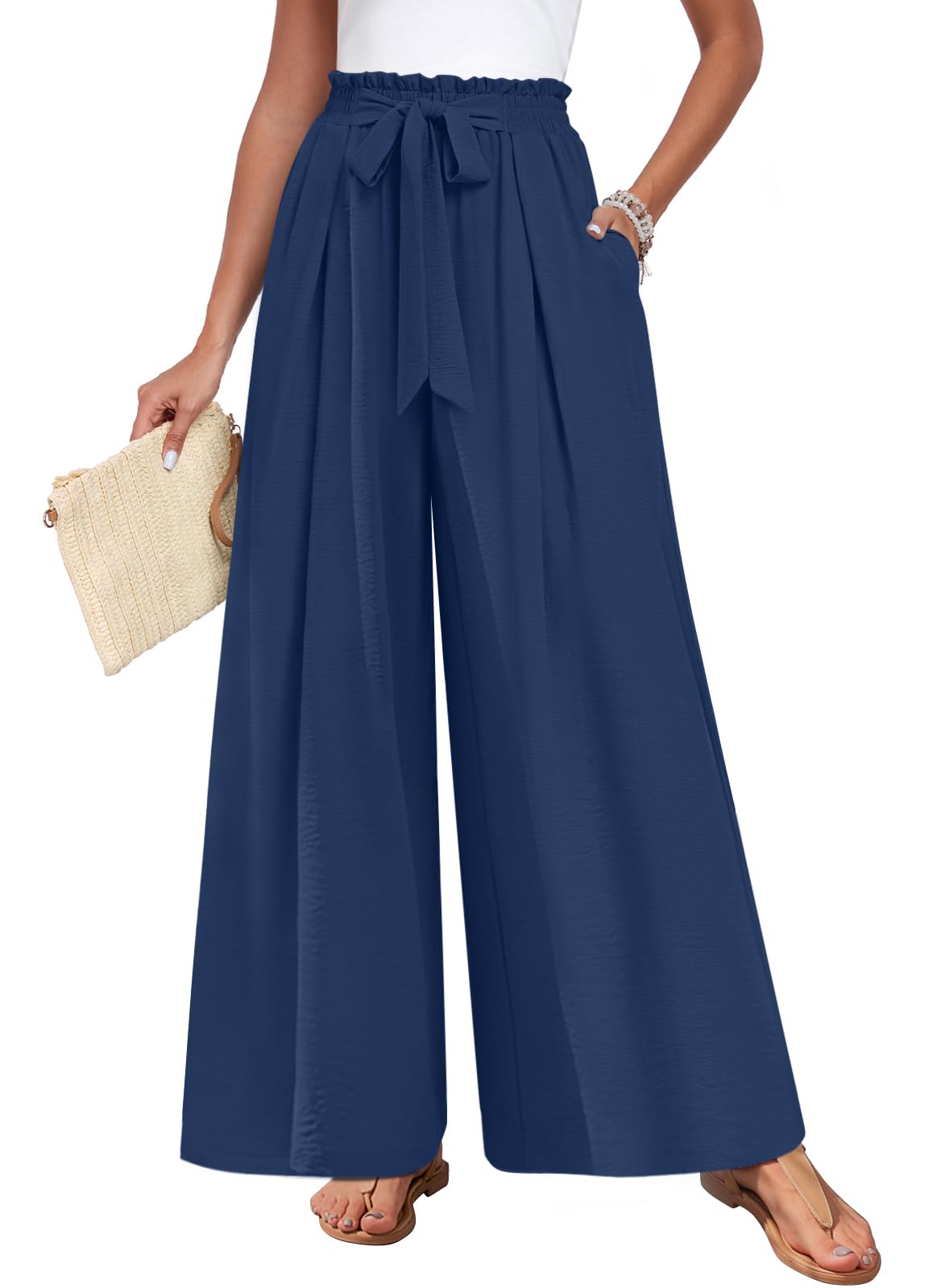 TAOHUADAO Womens Wide Leg Pants with Pockets High Waisted Plus Size Palazzo Pants Casual Flowy Trousers