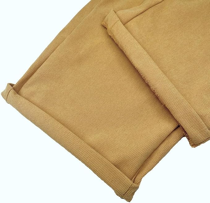 LOVESHOOT Corduroy Pants for Women Elastic High Waist Pull On Straight Leg Slacks Casual Fall Trousers with Pockets