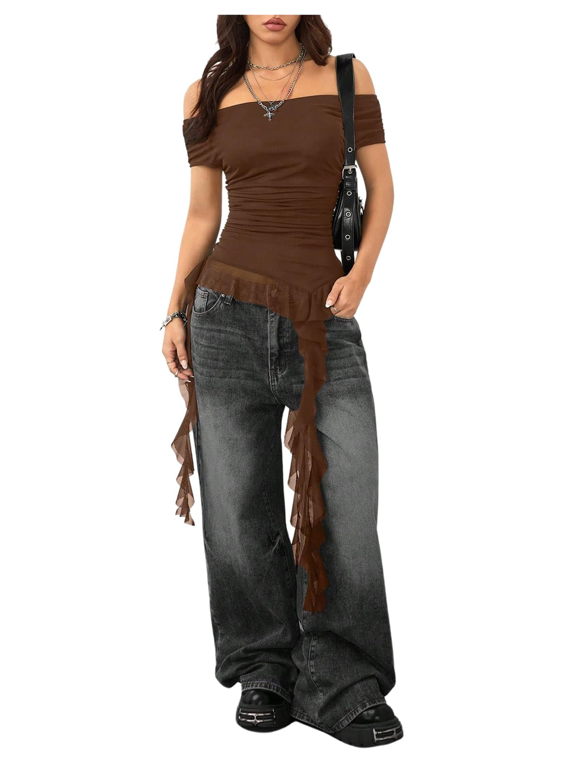 SweatyRocks Women's Off The Shoulder Asymmetrical Top Y2k T Shirts