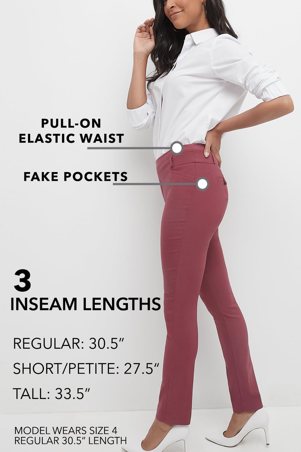 Rekucci Women's Ease into Comfort Stretch Office Casual Slim Pant