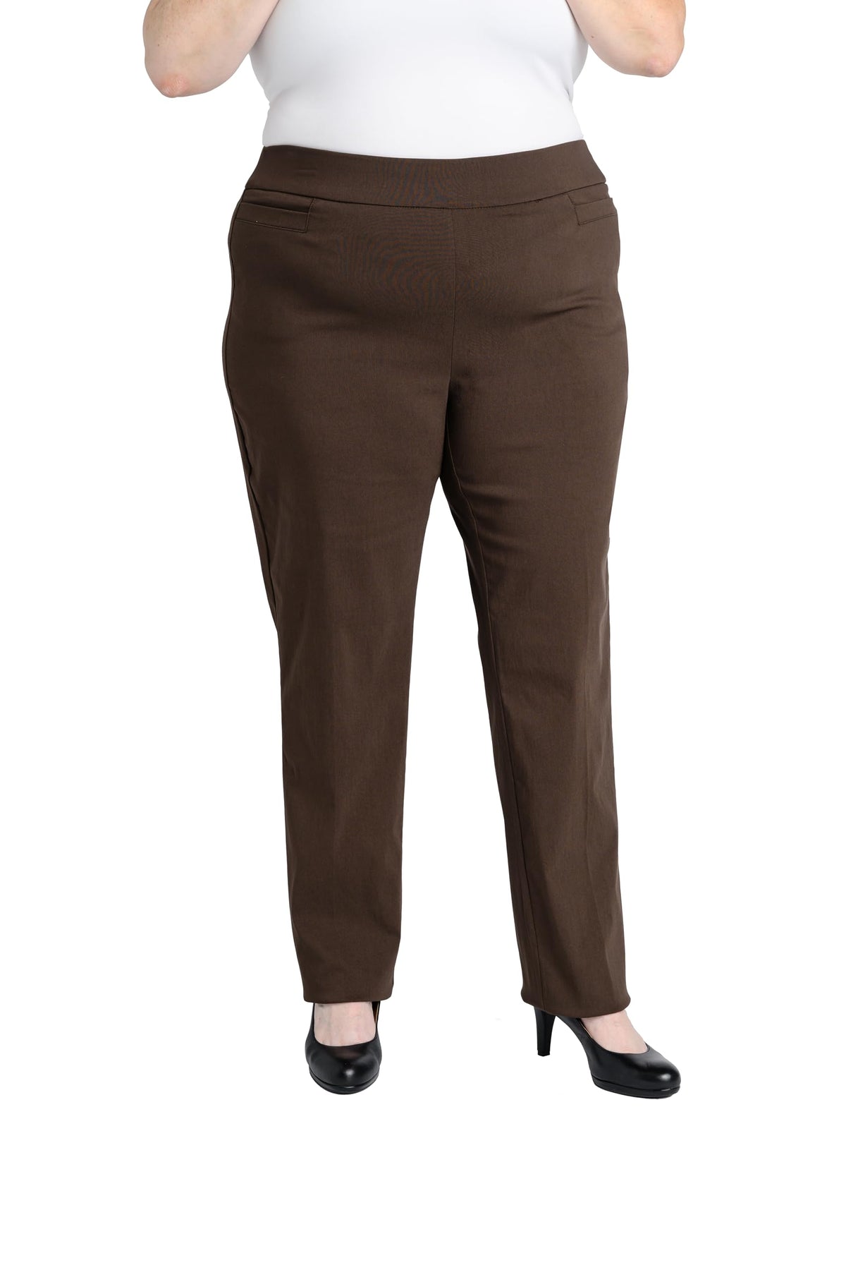Briggs New York Women’s Plus Size Pull On Dress Pants 4 Pockets Straight Leg Stretchy Office Casual Work Slacks