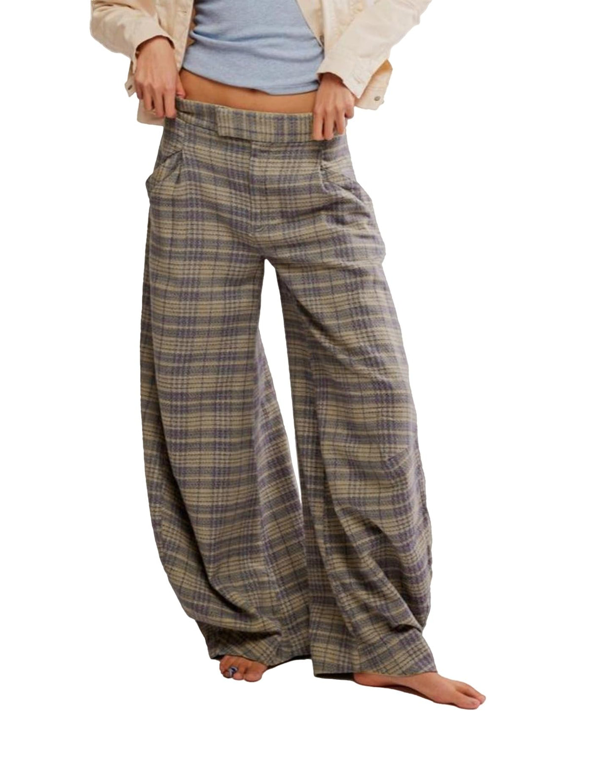 Kedera Women's Plaid Wide Leg Pants High Waisted Baggy Trousers Work Slacks