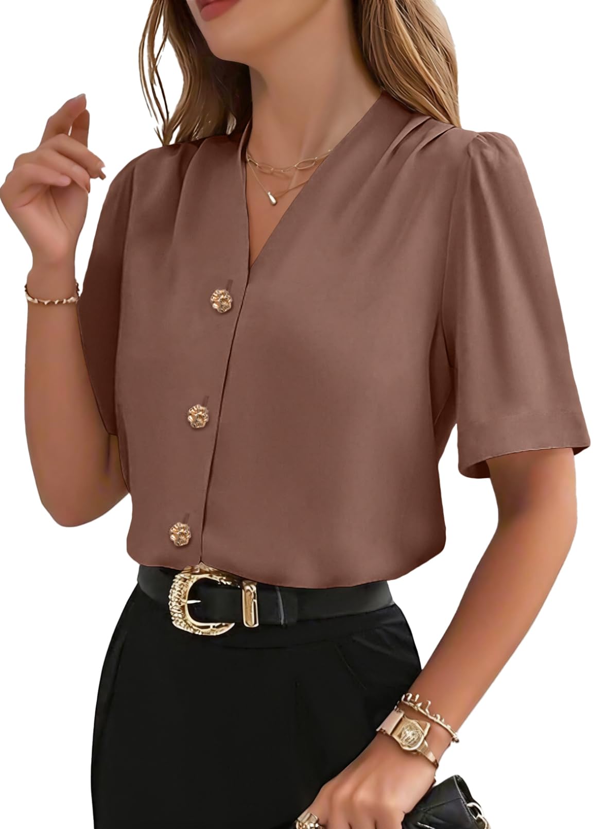 EVALESS Business Casual Tops for Women Button Down Shirts
