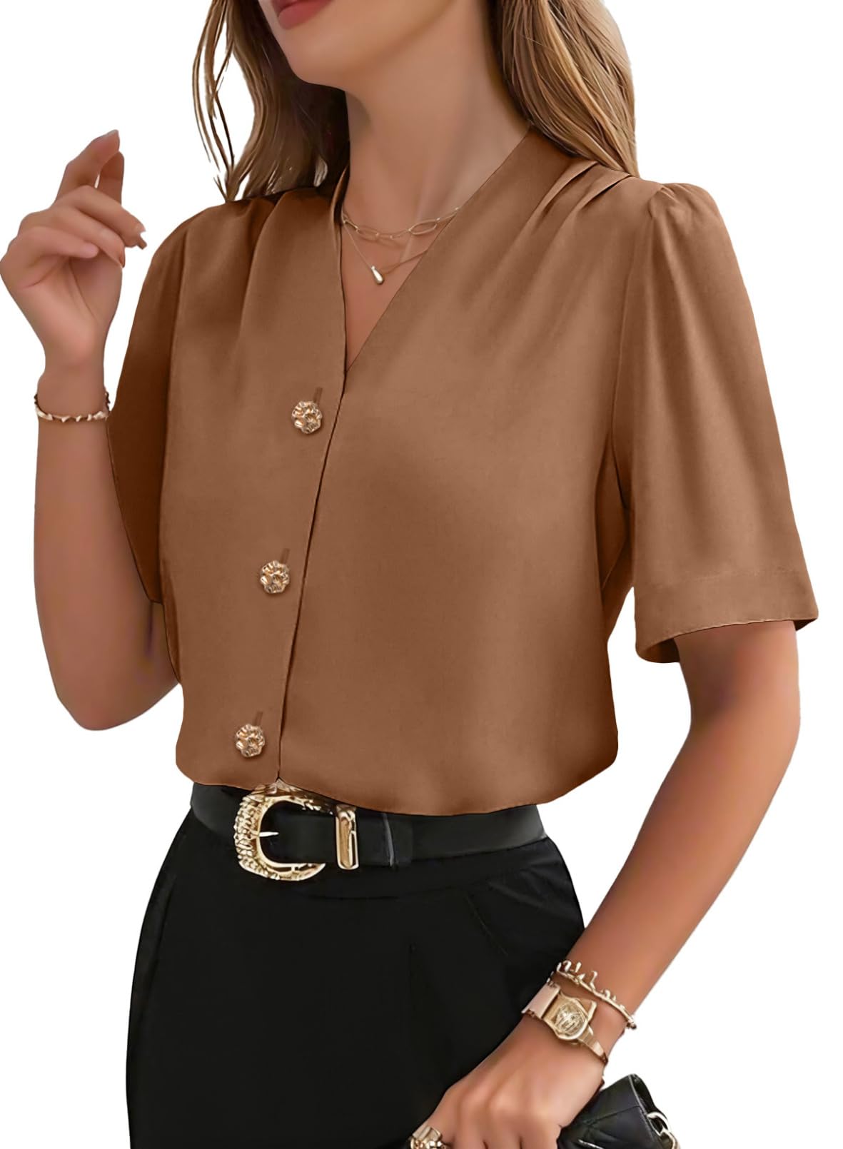 EVALESS Business Casual Tops for Women Button Down Shirts