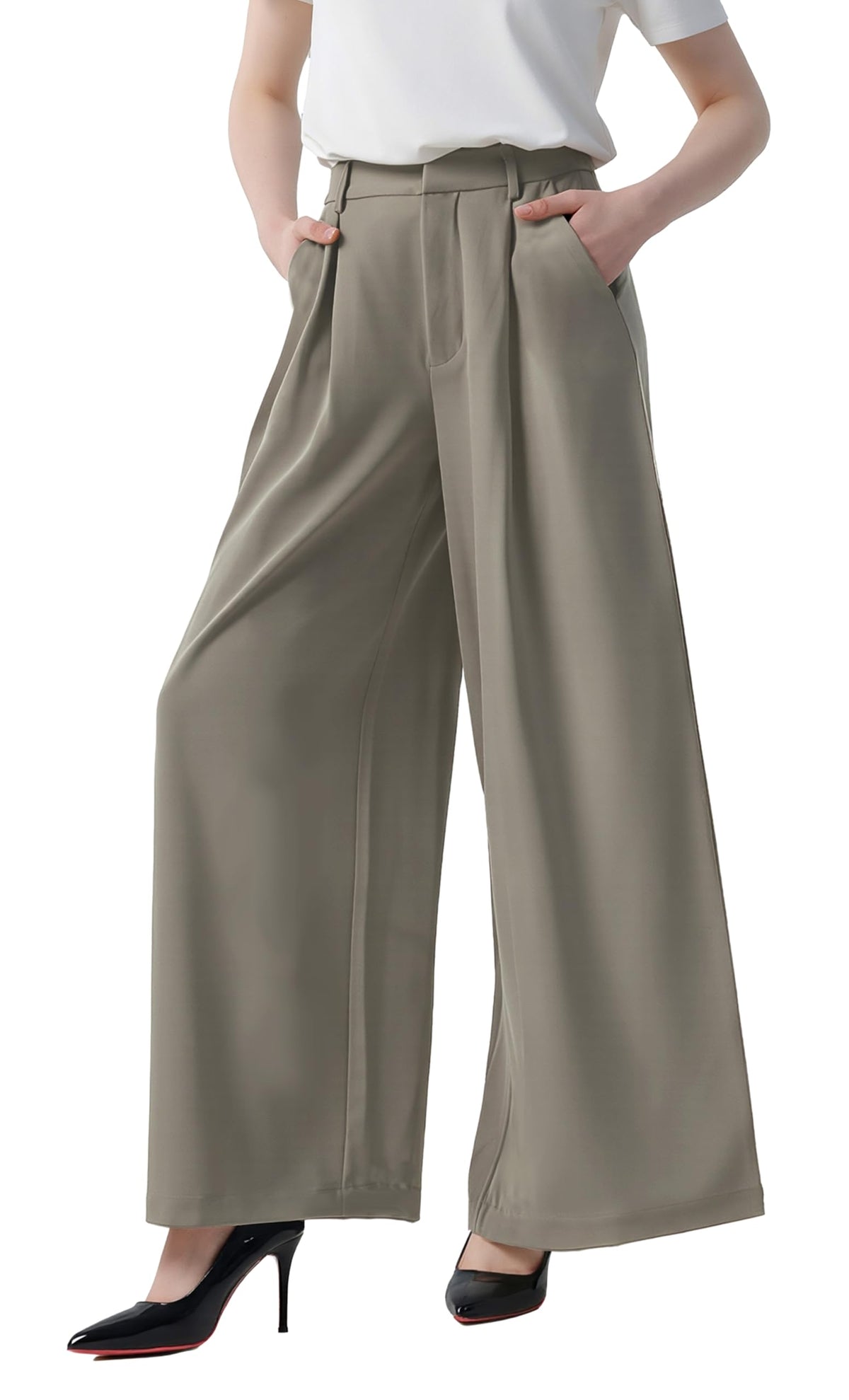 Tronjori Womens High Waist Casual Wide Leg Palazzo Business Pants