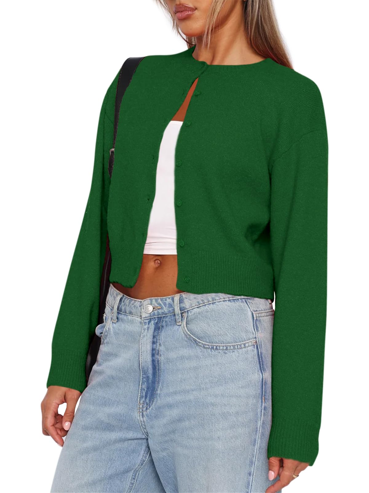 Balimtoy Womens Cropped Cardigan Long Sleeve Button Up Sweaters | Soft Knit Cardigan, Crew Neck, Button Down, Casual for Office Work, Teacher Outfit, Trendy Sweater for Fall, Spring 2026