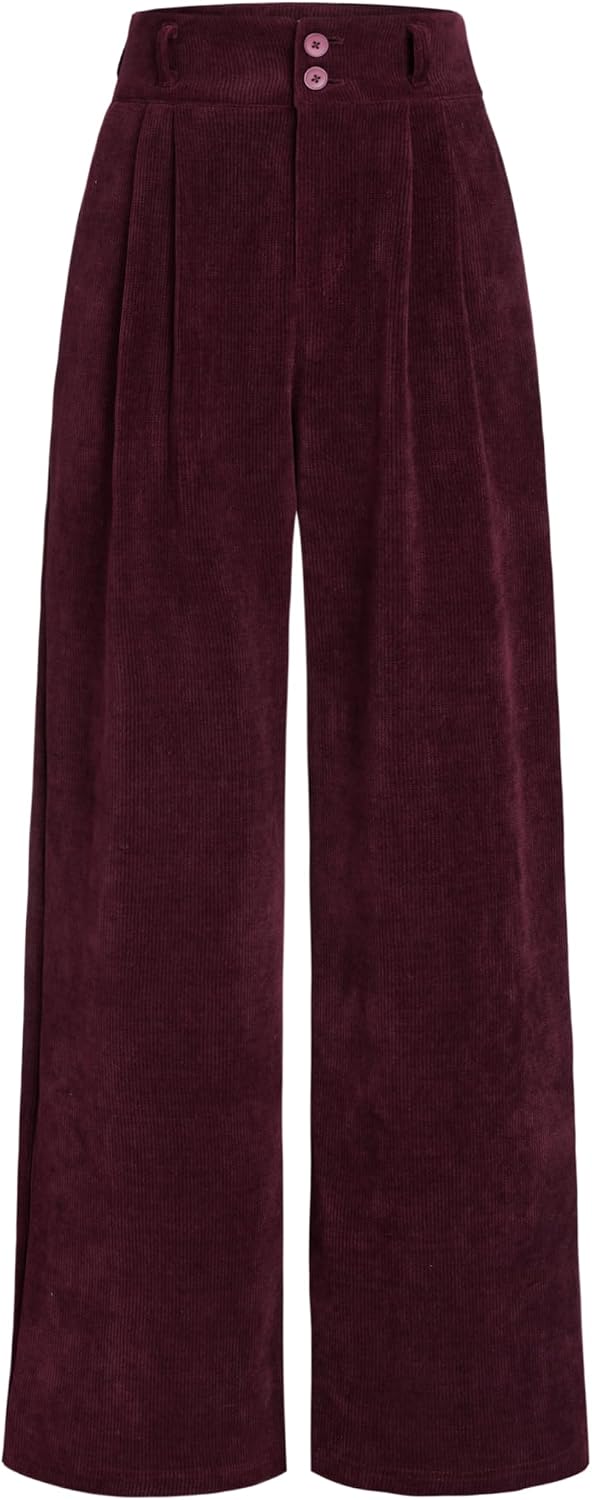 CIDER Corduroy High Waist Solid Pleated Wide Leg Trousers
