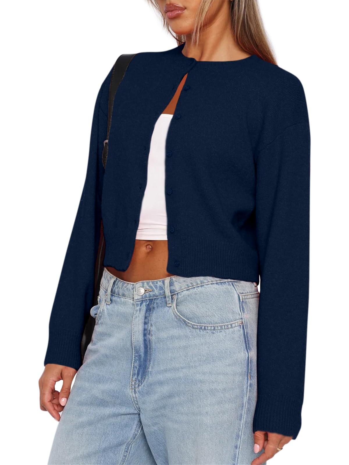 Balimtoy Womens Cropped Cardigan Long Sleeve Button Up Sweaters | Soft Knit Cardigan, Crew Neck, Button Down, Casual for Office Work, Teacher Outfit, Trendy Sweater for Fall, Spring 2026