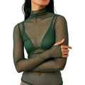 KMBANGI Women's Mesh Lace Long Sleeve Top Mock Neck Sheer Layering Tops