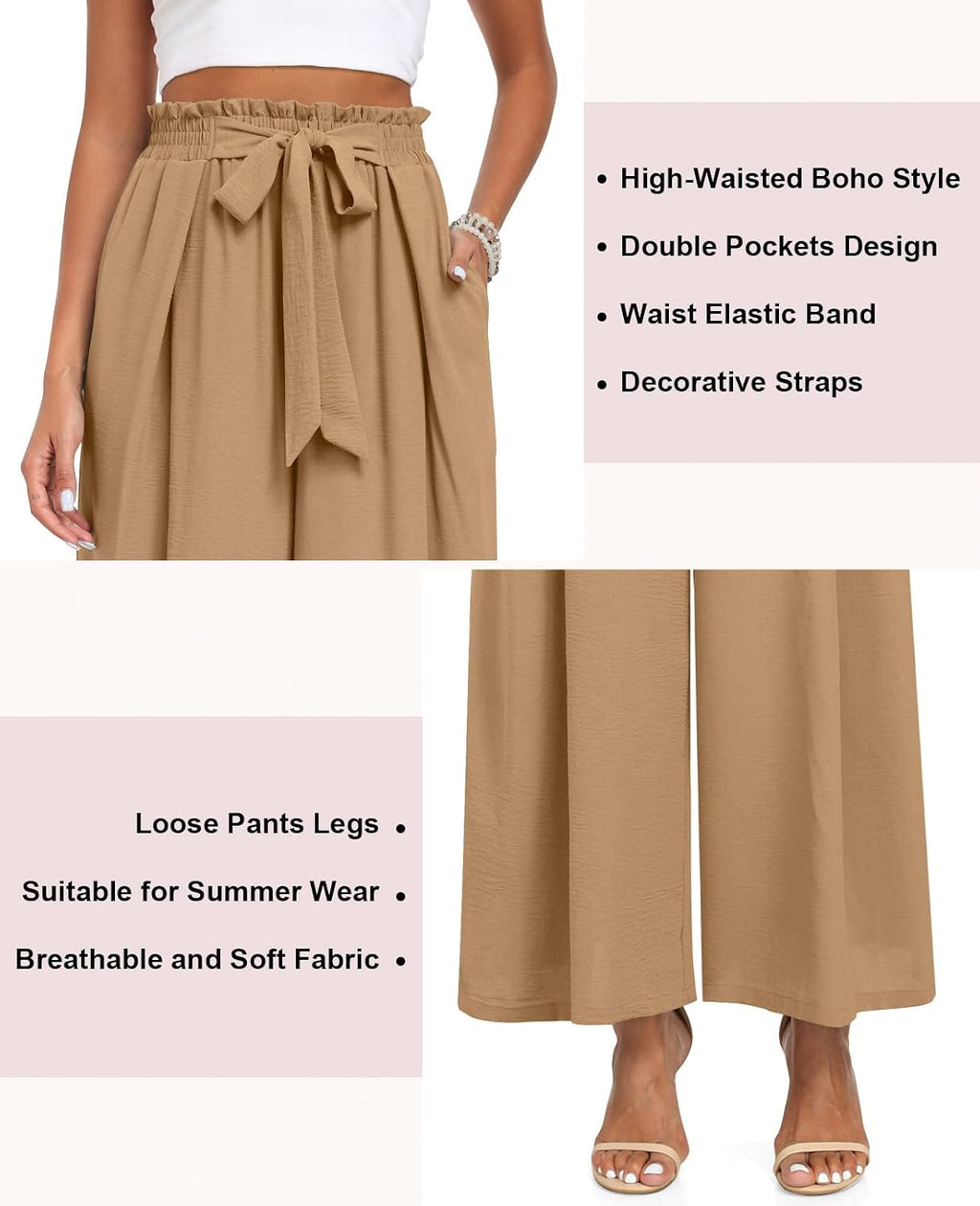 TAOHUADAO Womens Wide Leg Pants with Pockets High Waisted Plus Size Palazzo Pants Casual Flowy Trousers
