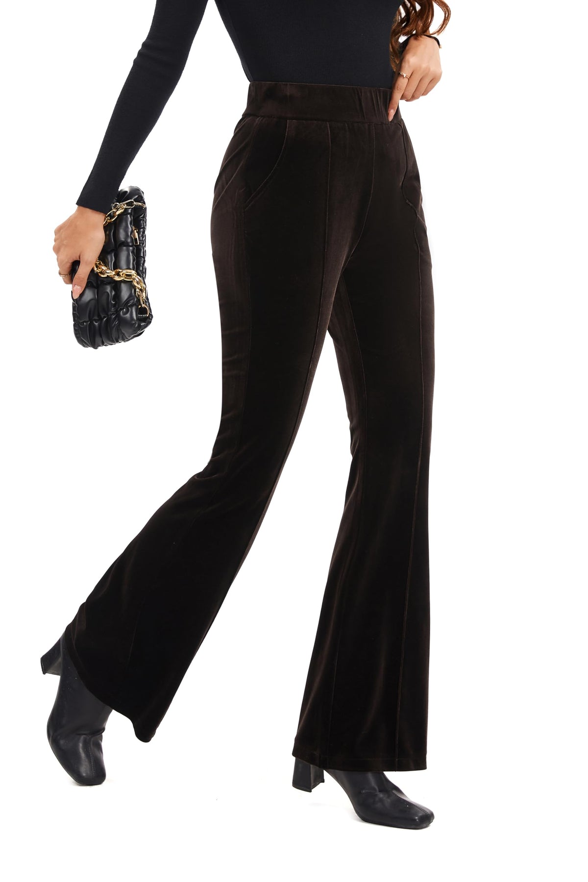 FUNYYZO Velvet Pants Women Flare Pull On Elastic Waist Holiday Outfits