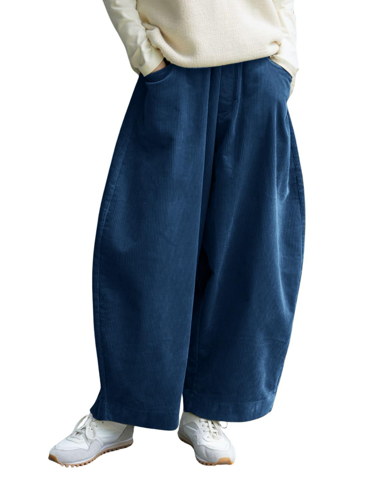 CHARTOU Women Corduroy Barrel Pants Wide Leg Vintage Mid Rise Y2k Baggy Boyfriend Pants