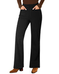 GRAPENT Corduroy Wide Leg Pants Woman High Waisted Trendy Fall Work Casual Elastic Waist Duo Button Welt Pocket Trousers