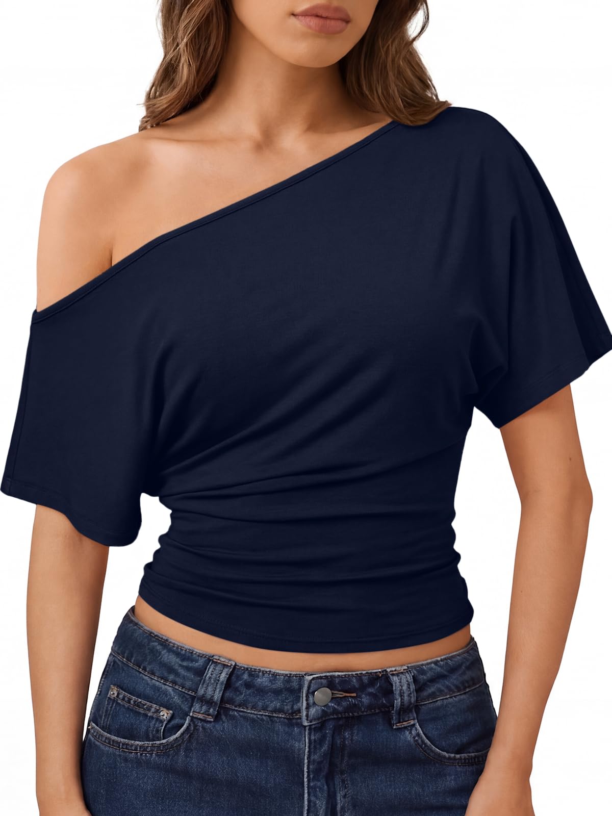 Trendy Queen Womens Off the Shoulder Tops 2026 Summer Going Out Crop Shirts