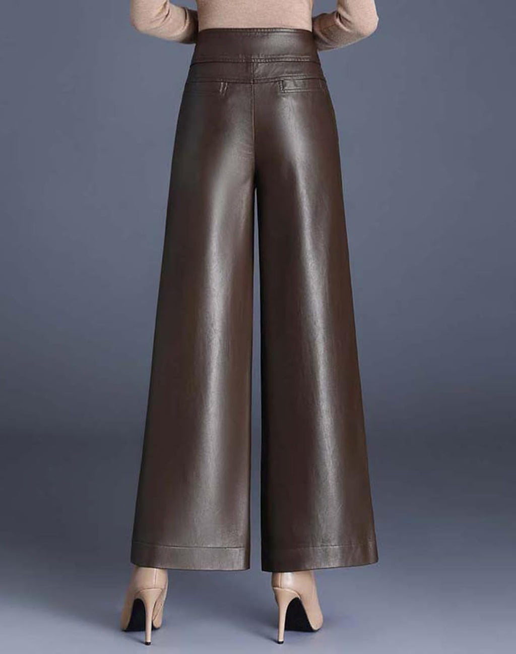 HaoMay Women's High Waist Wide Leg PU Faux Leather Cropped Pants Culottes