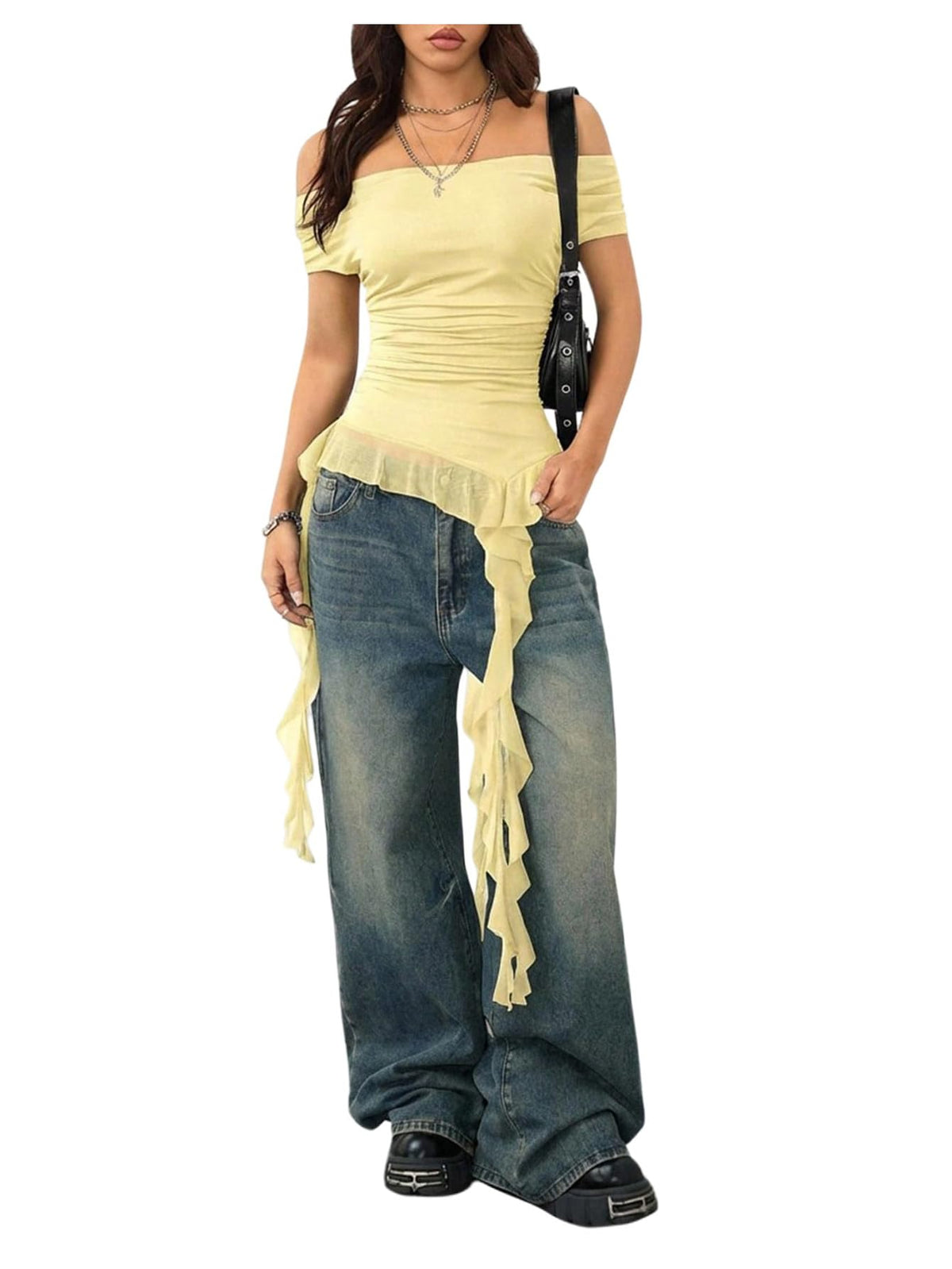 SweatyRocks Women's Off The Shoulder Asymmetrical Top Y2k T Shirts