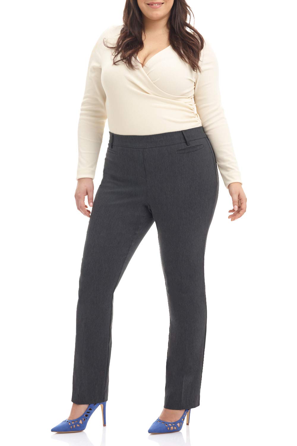Rekucci Curvy Woman Ease into Comfort Plus Size Straight Pant w/Tummy Control