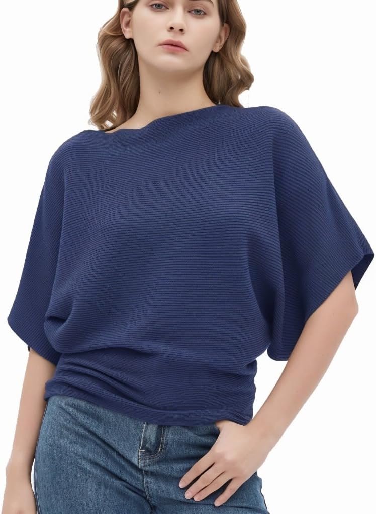 EDSTAR Women's Boat Neck Short Sleeve Dolman Knit Sweater