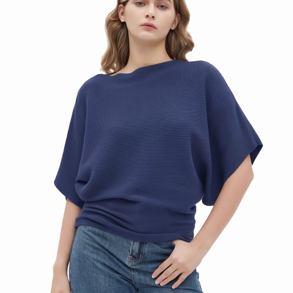 EDSTAR Women's Boat Neck Short Sleeve Dolman Knit Sweater