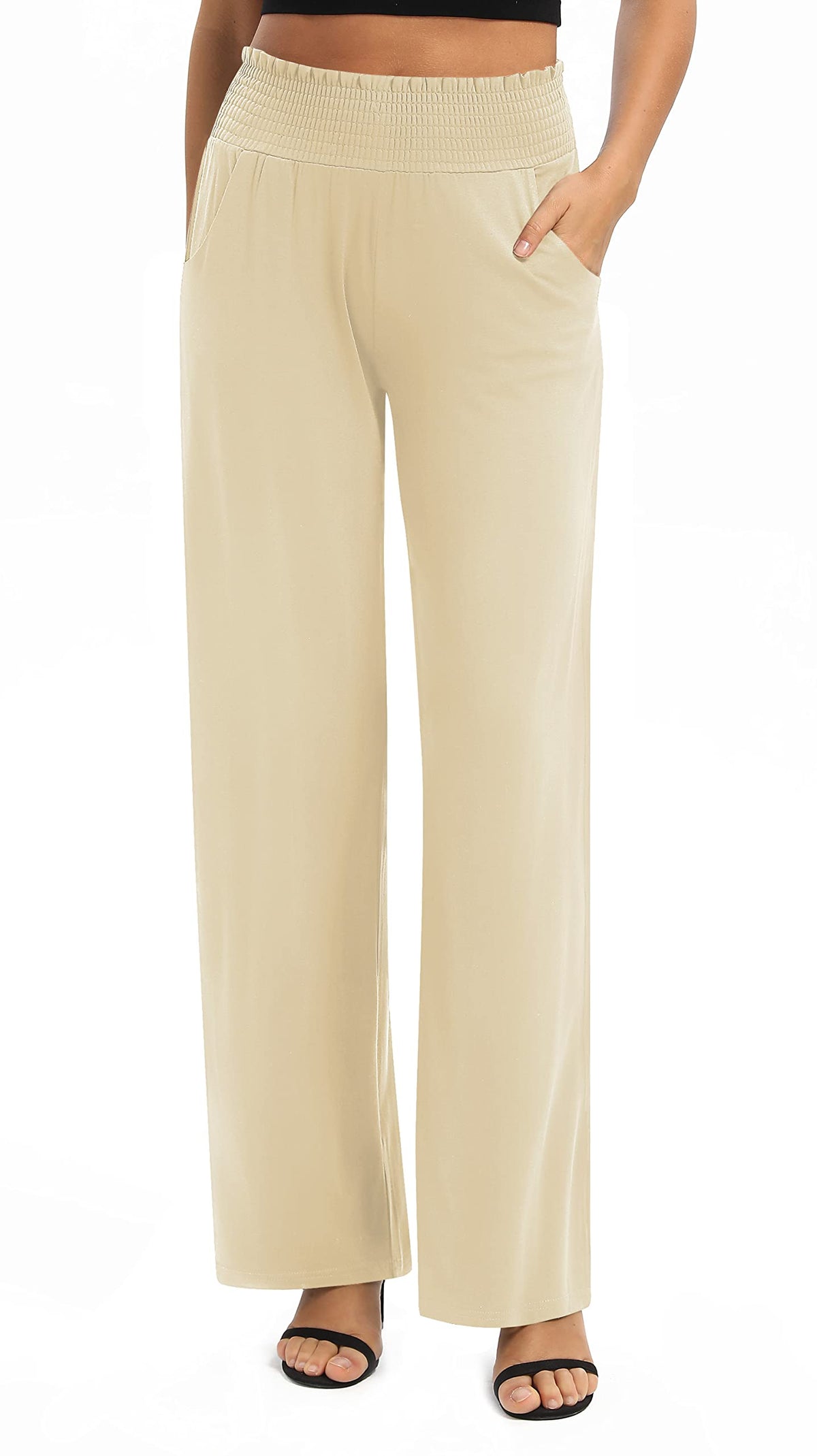 EXCHIC Women's Loose Straight Leg Palazzo Pants High Elastic Waist Causal Trousers with Pockets