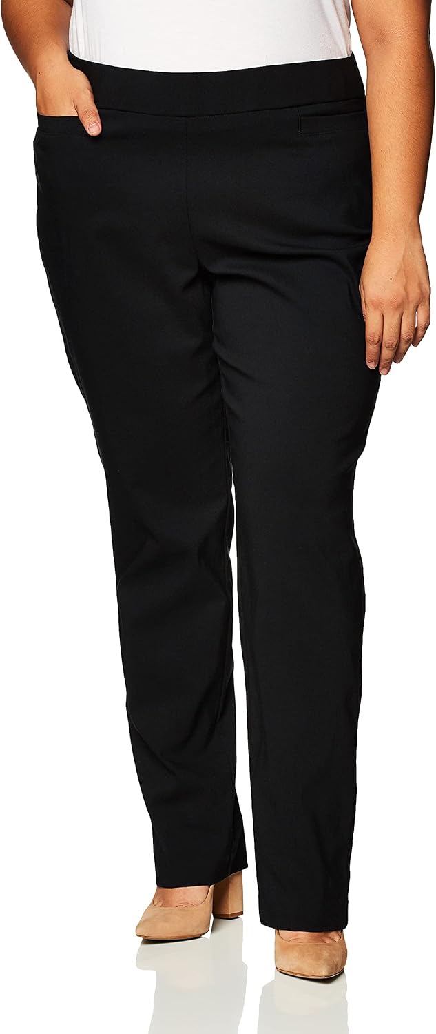 Briggs New York Women’s Plus Size Pull On Dress Pants 4 Pockets Straight Leg Stretchy Office Casual Work Slacks