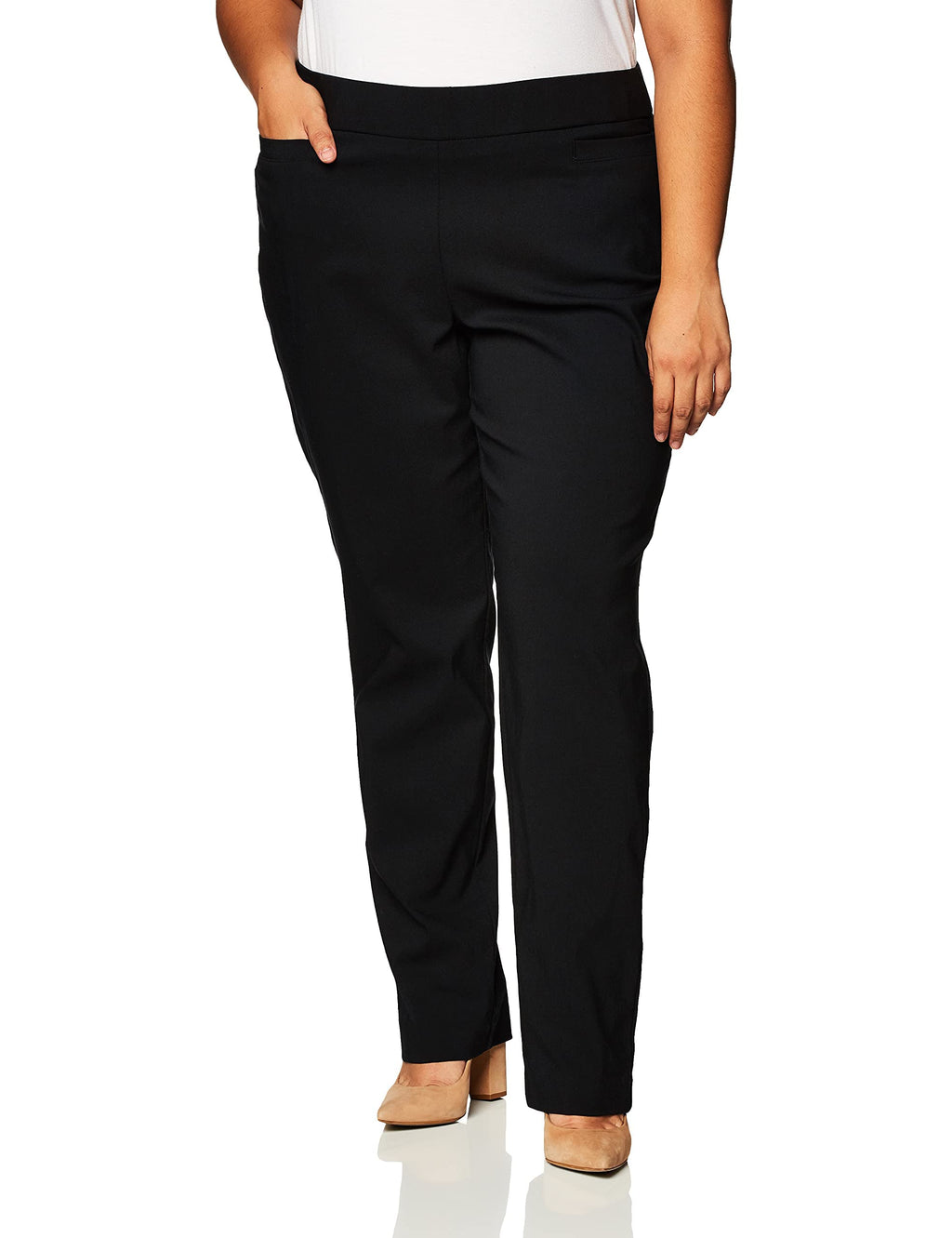 Briggs New York Women’s Plus Size Pull On Dress Pants 4 Pockets Straight Leg Stretchy Office Casual Work Slacks
