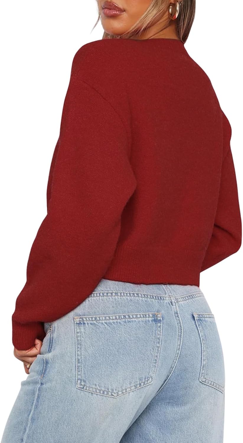 Balimtoy Womens Cropped Cardigan Long Sleeve Button Up Sweaters | Soft Knit Cardigan, Crew Neck, Button Down, Casual for Office Work, Teacher Outfit, Trendy Sweater for Fall, Spring 2026