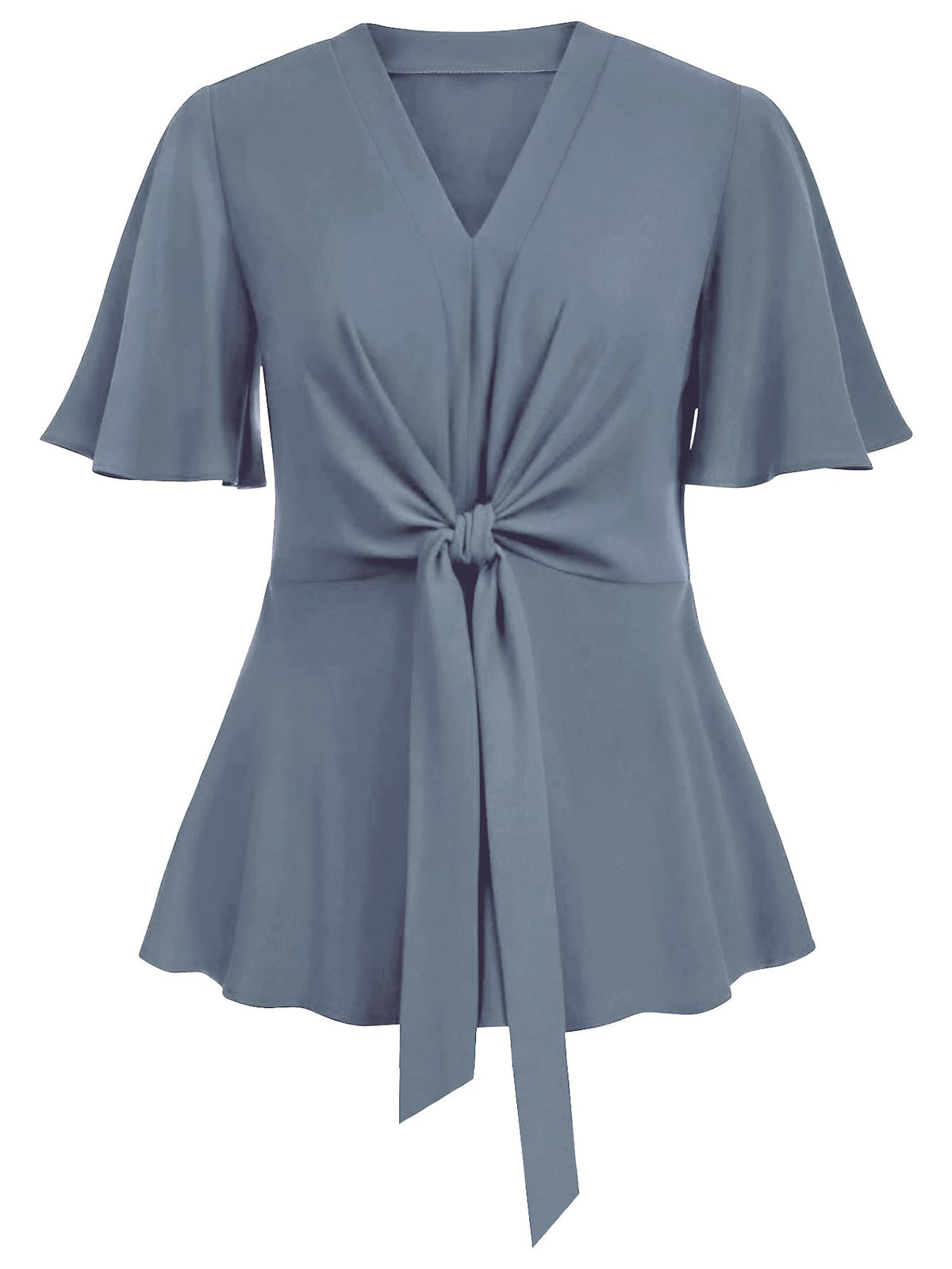 SCOMCHIC 2024 Women's Plus Size Peplum Tops Elegant V Neck Tie Front Bell Sleeve Flowy Blouses Shirts